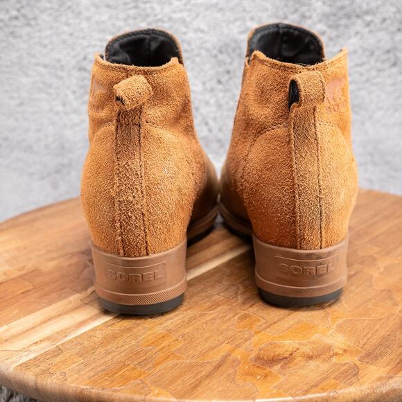 Sorel Evie Wedge Bootie Pull On Ankle Boot Suede Leather Tan Size 7 - Picture 4 of 8